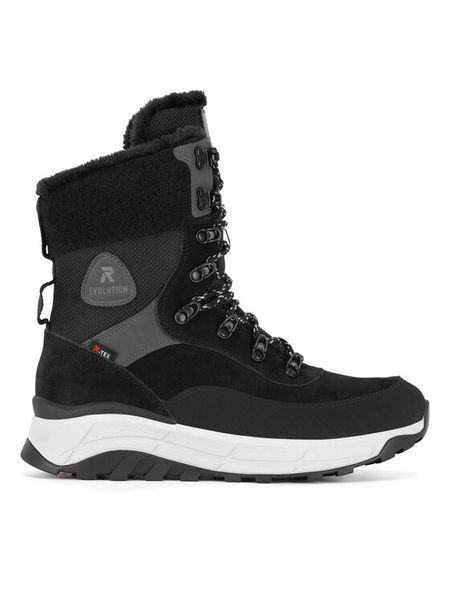 Rieker Revolution Lifestyle Trzewiki W0066-00 Czarny. Czarne botki Rieker Revolution Lifestyle, bez wzorów, ze skóry, bez obcasa, na płaskiej podeszwie, bez zapięcia. Za 398.99 zł.