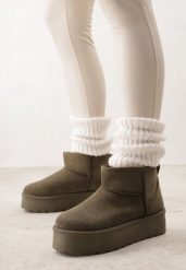 Zielone Krótkie Śniegowce na Platformie Lysindra. Zielone trapery i śniegowce Born2be, z futra. Za 89.99 zł.