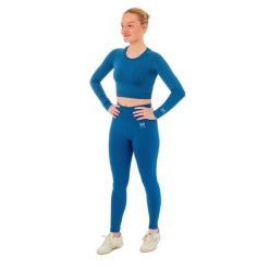 Damski zestaw sportowy Xtreme - legginsy sportowe + sportowy Croptop - Niebieski. Niebieskie legginsy XTREME SOCKSWEAR, xl, bez wzorów. Za 186.99 zł.