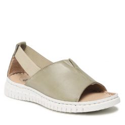 Sandały Bata. Zielone sandały Bata, bez wzorów, bez obcasa, na płaskiej podeszwie, bez zapięcia. Za 219.99 zł.