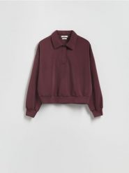 Bluza polo z modalem - bordowy. Czerwone bluzy Reserved, l, bez wzorów, z dzianiny, bez kaptura. Za 119.99 zł.