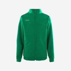 Bluza piłkarska Kipsta Essential trening. Zielone bluzy KIPSTA, bez wzorów, z elastanu, bez kaptura. Za 69.99 zł.