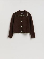 Kardigan z kołnierzykiem - brązowy. Brązowe kardigany Reserved, l, bez wzorów, z dzianiny. Za 129.99 zł.