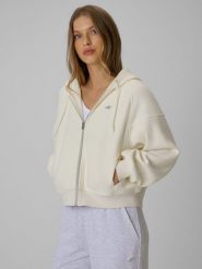 4F Bluza loose z kapturem damska - biała M. Białe bluzy 4f, l, bez wzorów, z dzianiny, z kapturem. Za 199.99 zł.