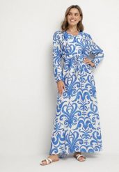 Niebieska Rozkloszowana Sukienka z Wiskozą z Wiązaniem w Abstrakcyjny Wzór Ridimarelle. Niebieskie sukienki Born2be, na co dzień, l, bez wzorów, z wiskozy, eleganckie, bez kołnierzyka, bez ramiączek, maxi, rozkloszowane. Za 109.99 zł.
