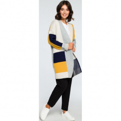 Geometryczny sweter kardigan bk011. Niebieskie kardigany BEE, bez wzorów. Za 129.00 zł.