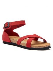 Comfortfusse Skórzane sandały w kolorze czerwonym rozmiar: 38. Czerwone sandały Comfortfüße, bez wzorów, z nubiku, z otwartym noskiem, bez obcasa, na koturnie, bez zapięcia. Za 217.99 zł.