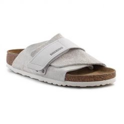 Klapki damskie Birkenstock Kyoto. Szare klapki Birkenstock, bez wzorów, z materiału, bez obcasa. Za 751.55 zł.