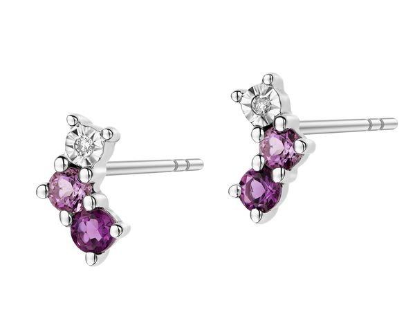 Kolczyki z białego złota z diamentami i ametystami - próba 375. Białe kolczyki Apart, z ametystem, złote. Za 949.00 zł.