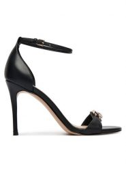 Guess Sandały FLJKAB LEA03 Czarny. Czarne sandały Guess, z aplikacjami, ze skóry, bez obcasa, na szpilce, bez zapięcia. Za 769.99 zł.