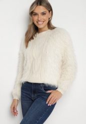 Jasnobeżowy Sweter z Długim Włosiem i Dodatkiem Wełny Merithina. Brązowe swetry Born2be, uniwersalny, bez wzorów, z dzianiny, bez ramiączek. Za 99.99 zł.