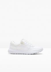 Sneakersy z błyszczącymi kamieniami. Białe obuwie sportowe bonprix, bez zapięcia. Za 122.99 zł.