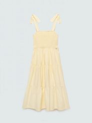 Sukienka damska midi na ramiączkach w drobne paseczki jasnożółta Gopisi 200. Żółte sukienki Big Star, l, bez wzorów, z bawełny, retro, bez kołnierzyka, bez ramiączek, maxi, dopasowane. Za 229.99 zł.