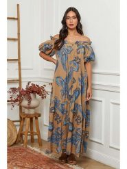 Fleur de Lin Sukienka w kolorze beżowym rozmiar: XXL. Brązowe sukienki Fleur de Lin, xxl, bez wzorów, z bawełny, bez kołnierzyka, bez ramiączek, maxi. Za 208.95 zł.