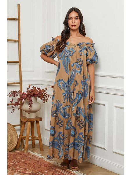 Fleur de Lin Sukienka w kolorze beżowym rozmiar: M. Brązowe sukienki Fleur de Lin, m, bez wzorów, z bawełny, bez kołnierzyka, bez ramiączek, maxi. Za 170.47 zł.