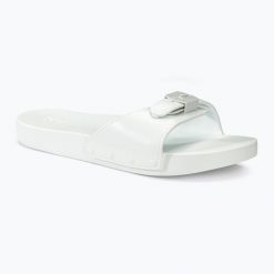 Klapki damskie Scholl Pescura Flat Aqua Eva. Białe klapki Scholl, bez wzorów, bez obcasa. Za 119.99 zł.