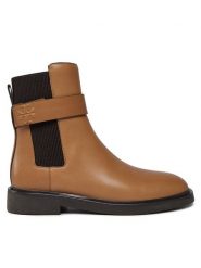 Tory Burch Sztyblety Double T Chelsea Boot 152831 Beżowy. Brązowe botki Tory Burch, bez wzorów, ze skóry, bez obcasa, na płaskiej podeszwie, bez zapięcia. Za 2,519.00 zł.