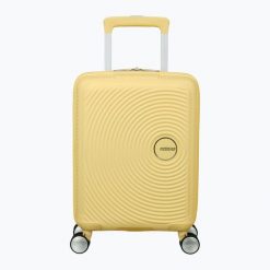 Walizka podróżna American Tourister Soundbox Mini. Żółte walizki American Tourister, bez wzorów. Za 369.99 zł.