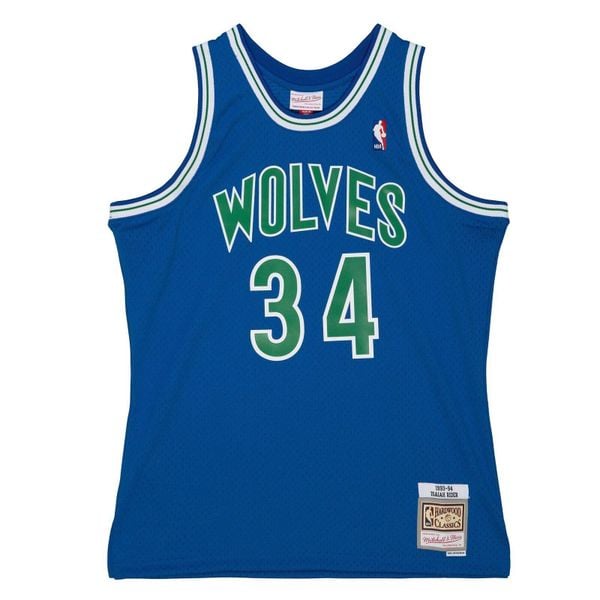 Koszulka NBA Minnesota Timberwolves Isaiah Rider Jr 1993/94. Niebieskie bluzki Mitchell & Ness, bez wzorów, sportowe, bez kołnierzyka, bez ramiączek. W wyprzedaży za 464.50 zł.