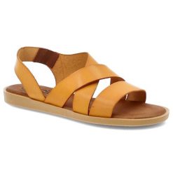 Sandały damskie HEE, na platformie ze skóry naturalnej wsuwane z gumką, pomarańczowe, 25366. Brązowe sandały Hee, bez wzorów, ze skóry, eleganckie, bez obcasa, na platformie, bez zapięcia. Za 199.00 zł.