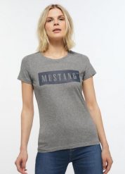 MUSTANG ALINA C LOGO TEE DAMSKI T-SHIRT KOSZULKA LOGO LIGHT GREY MELANGE 1013220 4141, XS. Szare t-shirty Mustang, uniwersalny, bez wzorów, z bawełny, bez kołnierzyka, bez ramiączek. Za 79.99 zł.