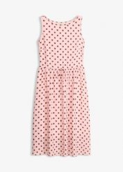 Sukienka midi z wiązanym paskiem. Czerwone sukienki bonprix, bez wzorów, eleganckie, bez kołnierzyka, bez ramiączek, midi. Za 99.99 zł.