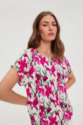 Koszula z krótkimi rękawami fuksjowa. Koszule MOODO, bez wzorów, z wiskozy, bez kołnierzyka, bez ramiączek. Za 79.99 zł.