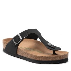 Japonki Birkenstock. Czarne klapki Birkenstock, bez wzorów, bez obcasa. Za 319.99 zł.