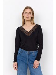 Soyaconcept Koszulka "Marica" w kolorze czarnym rozmiar: M. Czarne bluzki Soyaconcept, m, bez wzorów, z koronki, bez kołnierzyka, bez ramiączek. Za 129.95 zł.