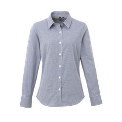 Damska Bawełniana Koszula Z Długim Rękawem W Kratkę Micro Gingham. Białe koszule PREMIER, m, bez wzorów, z bawełny, casualowe, bez kołnierzyka, bez ramiączek. Za 142.99 zł.