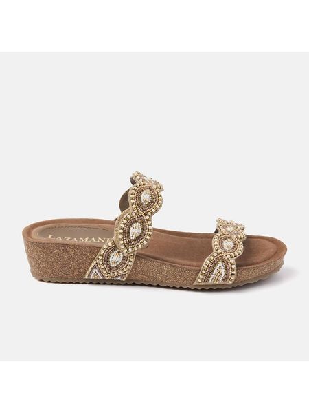 Lazamani Skórzane klapki w kolorze beżowym rozmiar: 41. Brązowe klapki Lazamani, bez wzorów, z otwartym noskiem, bez obcasa. Za 100.99 zł.