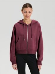 Bluza z kapturem z zapięciem - czerwony. Czerwone bluzy Sinsay, l, bez wzorów, z kapturem. Za 39.99 zł.