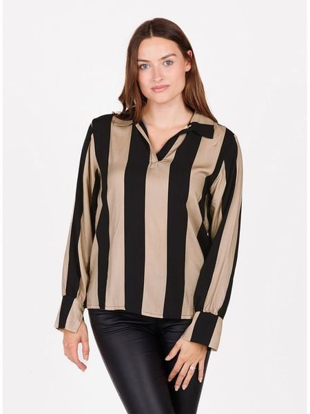 KEY LARGO Bluzka "Referee" w kolorze czarno-beżowym rozmiar: S. Brązowe bluzki KEY LARGO, s, bez wzorów, z wiskozy, bez kołnierzyka, bez ramiączek. Za 92.64 zł.