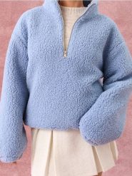 Bluza sherpa ze stójką na zamek - niebieski. Niebieskie bluzy Sinsay, l, bez wzorów, z polaru, bez kaptura. Za 69.99 zł.