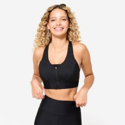 Stanik sportowy Domyos. Koszulki sportowe DOMYOS, bez wzorów, z elastanu, bez ramiączek, na fitness i siłownię. Za 99.99 zł.