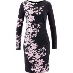 Sukienka shirtowa modelująca sylwetkę Premium bonprix czarno-pastelowy jasnoróżowy. Czarne sukienki bonprix, bez wzorów, bez kołnierzyka, bez ramiączek, dopasowane. Za 99.99 zł.