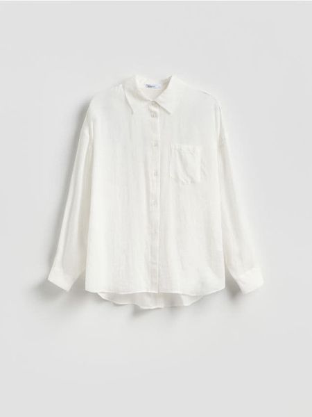 Koszula z ramią - biały. Białe koszule Reserved, l, bez wzorów, z lyocellu, bez kołnierzyka, bez ramiączek. Za 119.99 zł.