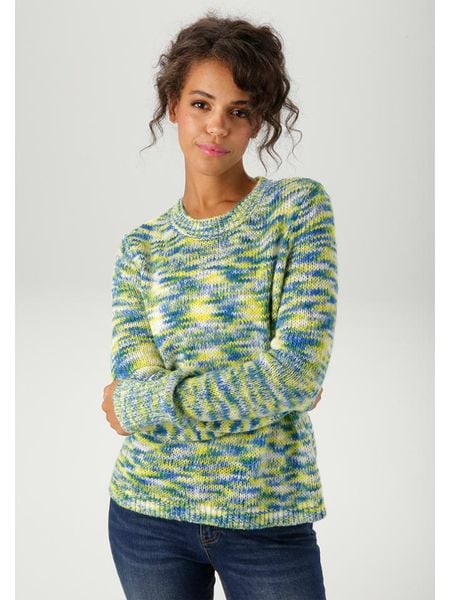 Aniston Sweter w kolorze niebiesko-żółtym rozmiar: 44. Niebieskie swetry Aniston, bez wzorów, ze splotem, bez ramiączek. Za 76.45 zł.