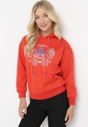 Pomarańczowa Bluza z Kapturem i Nadrukiem oraz Ściągaczami Apperforda. Brązowe bluzy Born2be, l, bez wzorów, z polaru, z kapturem. Za 84.99 zł.