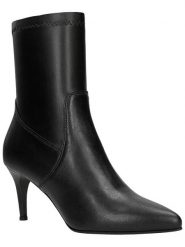 Wojas Skórzane botki w kolorze czarnym rozmiar: 37. Czarne botki Wojas, bez wzorów, z materiału, bez obcasa, na szpilce, bez zapięcia. Za 390.00 zł.