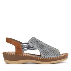 Sandały Rieker. Brązowe sandały Rieker, bez wzorów, bez obcasa, na koturnie, bez zapięcia. Za 339.99 zł.