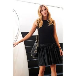 Sukienka 2w1 z ekoskóry mk484. Czarne sukienki Nunu, na lato, s, bez wzorów, z dresówki, eleganckie, bez kołnierzyka, bez ramiączek. Za 129.00 zł.