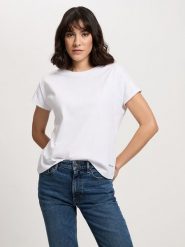 Cross Jeans Koszulka w kolorze białym rozmiar: S. Białe bluzki Cross Jeans, s, bez wzorów, z bawełny, bez kołnierzyka, bez ramiączek. Za 48.05 zł.