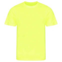 Gładka Koszulka Unisex Dla Dorosłych. Żółte bluzki JUST COOL, bez wzorów, sportowe, bez kołnierzyka, bez ramiączek. Za 44.99 zł.