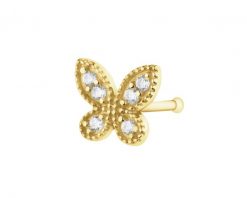 Pojedynczy złoty kolczyk z cyrkoniami do nosa - motyl. Żółte kolczyki Apart, z cyrkonią, złote. Za 319.00 zł.