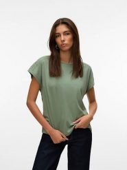 Vero Moda Koszulka w kolorze zielonym rozmiar: M. Zielone bluzki Vero Moda, m, bez wzorów, z bawełny, bez kołnierzyka, bez ramiączek. Za 65.85 zł.