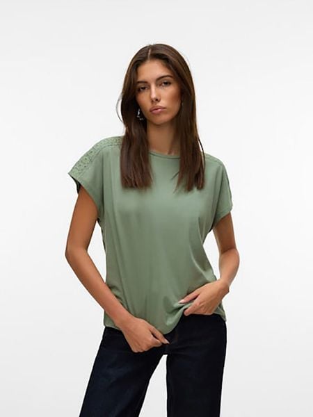 Vero Moda Koszulka w kolorze zielonym rozmiar: M. Zielone bluzki Vero Moda, m, bez wzorów, z bawełny, bez kołnierzyka, bez ramiączek. Za 70.08 zł.