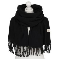 Dwustronny szalik damski z poliestru w czarnym kolorze - Peterson. Czarne szaliki Peterson, na jesień, bez wzorów, eleganckie. Za 54.99 zł.