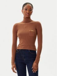 Elisabetta Franchi Golf MK-11B-56E2-V290 Brązowy Slim Fit. Brązowe golfy Elisabetta Franchi, bez wzorów, z syntetyku, bez ramiączek. Za 1,259.00 zł.