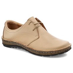 Beżowe Półbuty Skórzane Wygodne Buty Damskie. Brązowe czółenka Clasicco, z aplikacjami, ze skóry, bez obcasa, na koturnie, bez zapięcia. Za 212.99 zł.